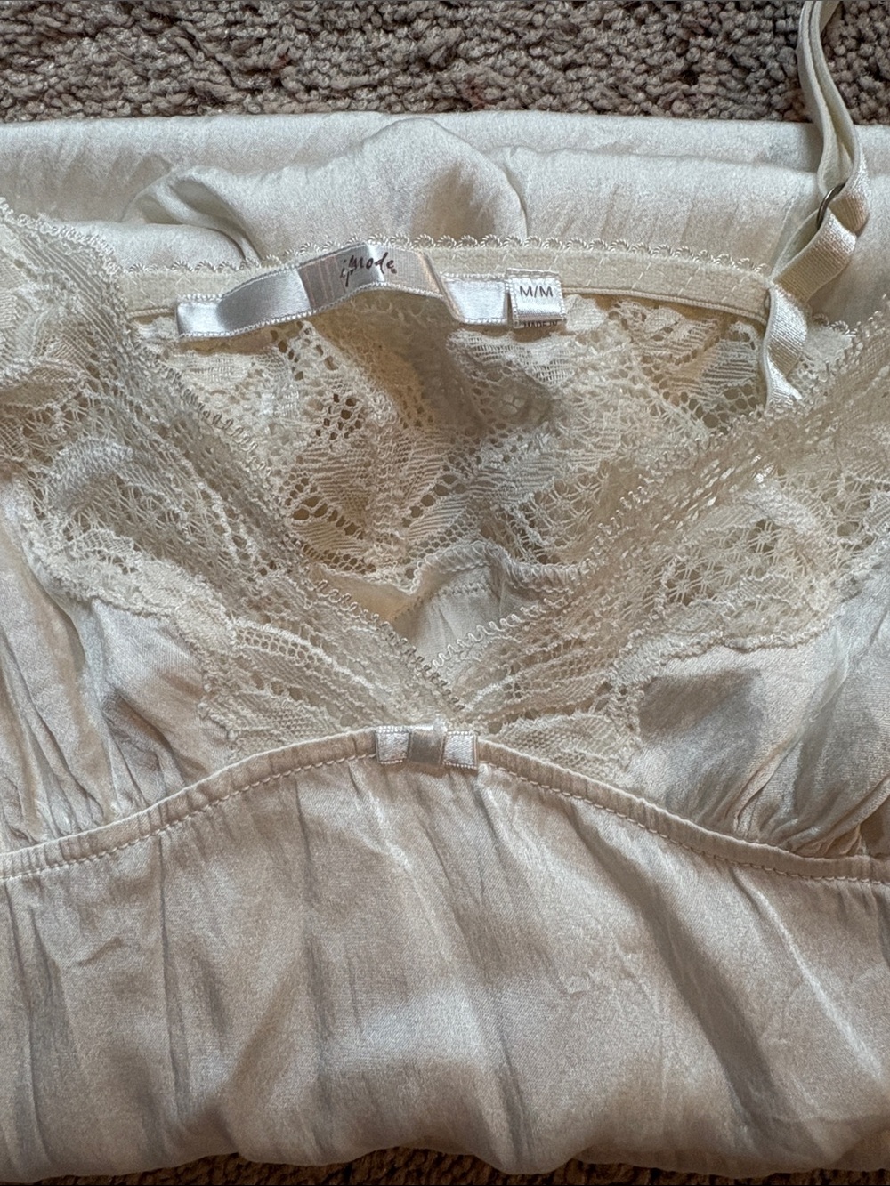 Nk Imode Stretch Silk Lace Trim Chemise Slip Dress Ivory White Size Medium Bride — image 3 of 5